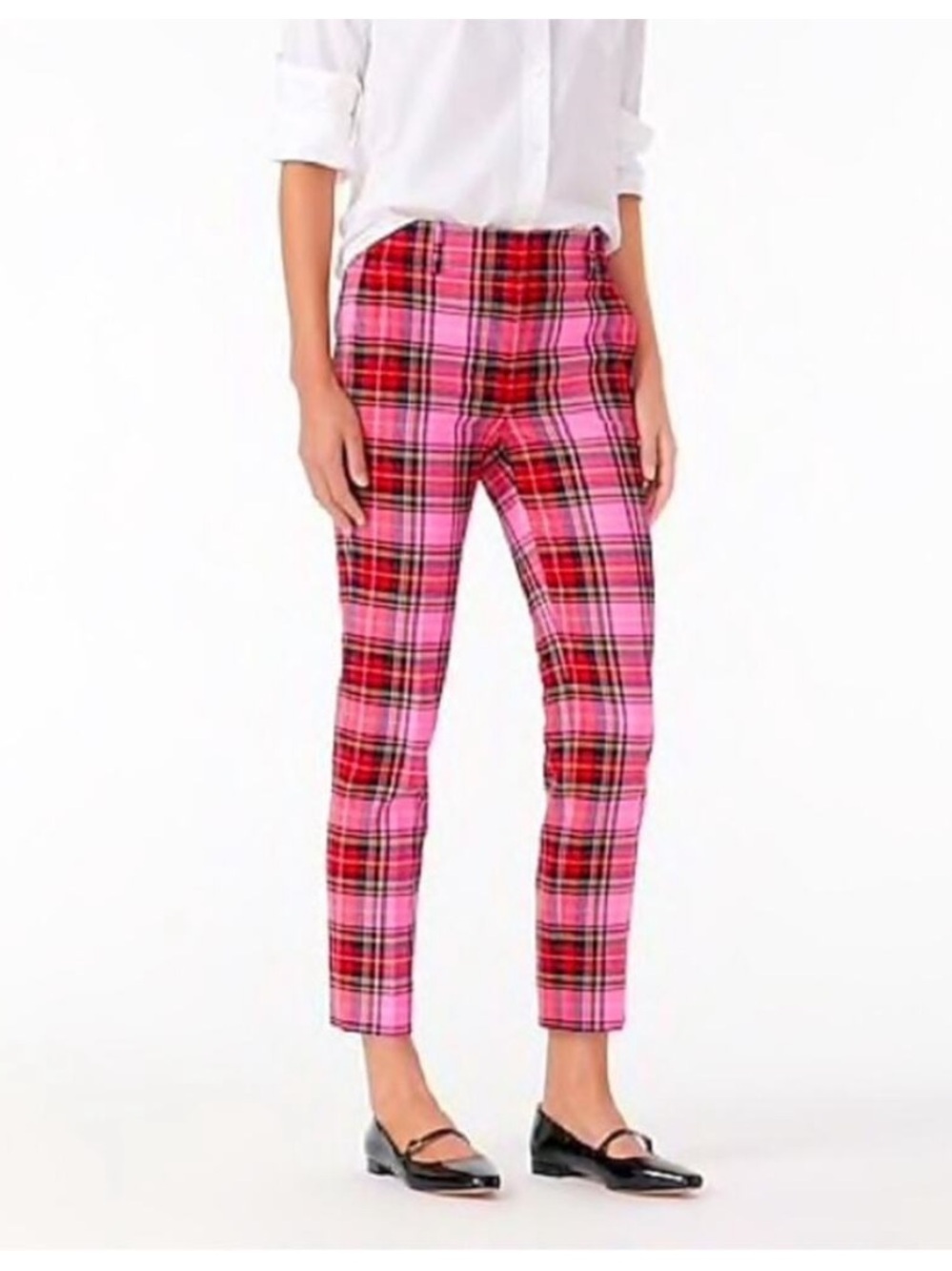 J. Crew Parke Cameron Pink and Red Tartan Trousers • Size 0P
